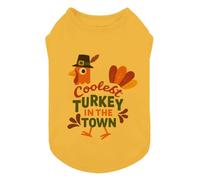 Fitwarm Coolest Turkey in the Town Dog Shirt, Thanksgiving Outfit for Small Dogs Boy Girl, Festive Pet Clothes, Funny Doggy Tshirt, Yellow, Medium