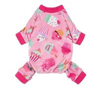 Fitwarm Cupcake Dog Pajamas, Birthday Outfit for Small Dogs Girl, Cozy Pet Onesie with Feet, Pink, XL