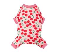 Fitwarm Cute Cherry Dog Pajamas, Warm Dog Onesie with Feet, Fleece Pet Outfit, Pink, Medium