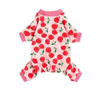 Fitwarm Cute Cherry Dog Pajamas, Warm Dog Onesie with Feet, Fleece Pet Outfit, Pink, Small