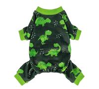 Fitwarm Dinosaur Dog Fleece Pajamas, Warm Clothes for Small Dogs Boy, Cozy Pet Onesie with Feet, Dark Green, Bright Green, Medium