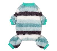 Fitwarm Fuzzy Striped Dog Fleece Pajamas, Warm Winter Clothes for Small Dogs Boy Girl, Cozy Pet Onesie with Feet, Light Sea Green, Black, White, XL