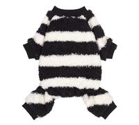 Fitwarm Fuzzy Striped Dog Pajamas, Winter Clothes for Small Dogs Girl Boy, Fleece Dog Onesie, Soft Pet PJS, Doggy Apparel, Black, White, XXL