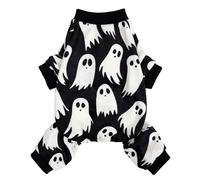 Fitwarm Halloween Ghost Dog Pajamas, Funny Halloween Costumes for Dogs, Fleece Dog Onesie with Feet, Doggy Clothes for Small Dogs Boy Girl, Pet Apparel, Black, White, XL