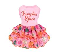 Fitwarm Pumpkin Spice Dog Dress, Thanksgiving Outfit for Small Dogs Girl, Festive Pet Clothes, Pink, XXS