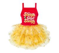 Fitwarm Sleigh Girl Sleigh Dog Tutu Dress, Fancy Christmas Clothes for Small Dogs Girl, Funny Holiday Pet Outfit, Red, Golden Yellow, Large
