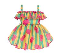 Fitwarm Strawberry Ice Pop Dog Dress, Striped Summer Dog Clothes for Small Dogs Girl, Pet Outfit, Green, Yellow, Light Pink, XS