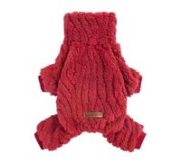 Fitwarm Turtleneck Fleece Dog Sweater Pajamas, Warm Winter Dog Clothes for Small Dogs Boy Girl, Fuzzy Pet Onesie with Feet, Red, XL