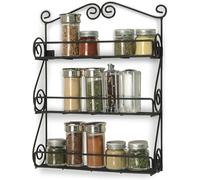 FitWell Scroll Wall Mount Spice Rack, 3-Tier, Traditional Spice Rack Cabinet & Kitchen, Beauty & Nail Polish Organizer for Bathroom, Scroll Wall-Mounted (Black)