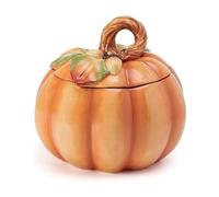 Fitz and Floyd Fall Harvest Pumpkin Cookie Jar Ceramic Figurine, 8 inch