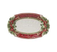 Fitz and Floyd Holiday Home Poinsettia Trim Serving Platter, 13.5 inch, Red