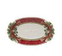 Fitz and Floyd Holiday Home Poinsettia Trim Serving Platter, 17 inch, Red