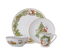 Fitz and Floyd St. Nicholas Gold Banded Holiday 16 Piece Dinnerware Set, Service for 4