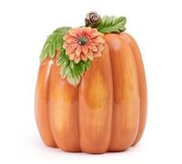Fitz and Floyd Tall Flower Pumpkin Ceramic Figurine, Earthenware, Multicolored