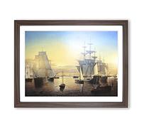 Fitz Hugh Lane Ships in Boston Harbour Classic Painting Framed Print | A2 Walnut Framed Wall Art | Ready to Hang | Classic Historical Picture | Living Room Bedroom Lounge Office
