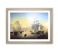 Fitz Hugh Lane Ships in Boston Harbour Classic Painting Framed Print | A4 Oak Framed Wall Art | Ready to Hang | Classic Historical Picture | Living Room Bedroom Lounge Office
