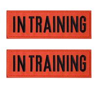 FITZNORA Embroidered in Training Patches, 2 Pack Clear Sign with Hook and Loop Pieces, Easy to Read Tabs for Dog Vest Harness Collar, 4.7 x 1.5 inches