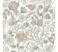 Fiula 41Cx10M Self Adhesive Wallpaper Floral Peel and Stick Wallpaper Stick on Vinyl Wrap for Furniture Colourful Botanical Contact Paper for Living Room Bedroom Leaf Removable Red Green Cream