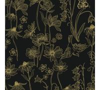 Fiula Black and Gold Self Adhesive Wallpaper 44cmx4.5m Floral Peel and Stick Wallpaper Contact Paper Bird Bee Muster Wallpaper Waterproof Vinyl Wrap for Furniture Retro Bedroom Living Room Cabinet