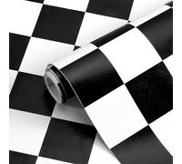 Fiula Black and White Checkerboard Wallpaper Peel and Stick 45CM x 200CM - Self Adhesive Checkered Contact Paper for Kitchen Floor Bedroom Bathroom Retro Wall Décor