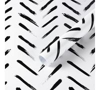 Fiula Black White Peel and Stick Wallpaper Geometric Striped Self Adhesive Wallpaper Removable Modern Herringbone Vinyl Contact Paper 44CMx10M for Bedroom Bathroom Wall Decor Renter Friendly