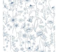 Fiula Blue and White Self Adhesive Wallpaper Floral 44x300cm Peel and Stick Wallpaper Contact Paper Bird Bee Muster Wall Paper Waterproof Vinyl Wrap for Furniture Retro Bedroom Living Room Cabinet