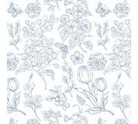 Fiula Blue and White Self Adhesive Wallpaper Floral Peel and Stick Wallpaper 44x300CM Tulips Butterfly Muster Vinyl Wrap Waterproof Contact Paper Removable for Living Room Bedroom Thick