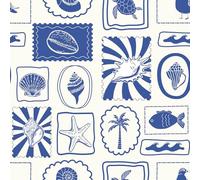 Fiula Coastal Wallpaper Peel and Stick 44cm x 3m - Vintage Sea Life Stamp Design Self Adhesive Wall Paper, Removable & Waterproof, Beach Theme Wallpaper for Bathroom, Bedroom, Living Room Home Décor