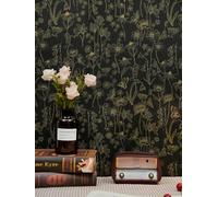 Fiula Floral Peel and Stick Wallpaper Black and Gold Self Adhesive Wallpaper 44cmx3.5m Contact Paper Bird Bee Muster Wallpaper Waterproof Vinyl Wrap for Furniture Retro Bedroom Living Room Cabinet