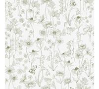 Fiula Green and White Self Adhesive Wallpaper Floral Peel and Stick Wallpaper 44x300cm Contact Paper Bird Bee Muster Wallpaper Waterproof Vinyl Wrap for Furniture Retro Bedroom Living Room Cabinet