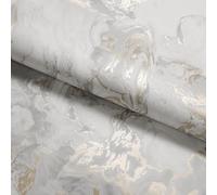 Fiula Luxury Marble Peel and Stick Wallpaper, Silver & Gold Metallic Swirl Self Adhesive Contact Paper, Removable Vinyl Wallpaper for Feature Wall, Bedroom, Living Room & Furniture, 44cm x 1000cm
