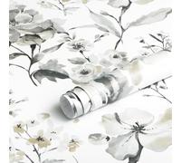 Fiula Peel and Stick Wallpaper Grey and White Floral Self Adhesive Wallpaper 41x300cm Sticky Back Plastic Roll Removable Waterproof Contact Paper for Living Room Bedroom Flower Muster Wallpaper