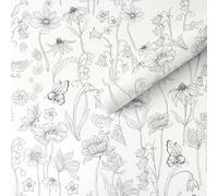 Fiula Peel and Stick Wallpaper Grey and White Floral Self Adhesive Wallpaper 44x1000cm Sticky Back Plastic Roll Removable Waterproof Contact Paper for Living Room Bedroom Bird Bee Muster Wallpaper