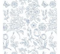 Fiula Peel and Stick Wallpaper Self Adhesive Wallpaper Blue and White Floral Butterfly 44CMx10M Tulips Thick Vinyl Wrap Waterproof Contact Paper Removable for Living Room Bedroom