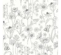 Fiula Peel and Stick Wallpaper Self Adhesive Wallpaper Grey and White Floral 44x1000cm Sticky Back Plastic Roll Removable Waterproof Contact Paper for Living Room Bedroom Bird Bee Muster Wallpaper