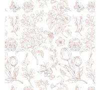 Fiula Pink Self Adhesive Wallpaper Floral Butterfly Peel and Stick Wallpaper White Contact Paper 44CMx15M Tulips Thick Vinyl Wrap Waterproof Removable for Living Room Bedroom Red