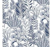 Fiula Self Adhesive Wallpaper 41x300CM Peel and Stick Wallpaper Blue White Leavese Botanical Vinyl Wrap for Furniture Floral Removable Waterproof Sticky Back Wallpaper for Cabinet Wall Bedroom