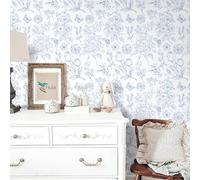 Fiula Self Adhesive Wallpaper Floral Peel and Stick Wallpaper Blue and White Tulips Butterfly Muster Vinyl Wrap Waterproof Contact Paper Removable for Living Room Bedroom Thick 44CMx5M