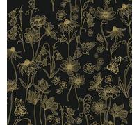 Fiula Self Adhesive Wallpaper Floral Peel and Stick Wallpaper Contact Paper Bird Bee Muster Wallpaper Waterproof Vinyl Wrap for Furniture Retro Bedroom Living Room Cabinet 44x1000cm Black and Gold