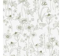 Fiula Self Adhesive Wallpaper Floral Peel and Stick Wallpaper Contact Paper Bird Bee Muster Wallpaper Waterproof Vinyl Wrap for Furniture Retro Bedroom Living Room Cabinet 44x1000cm Green and White