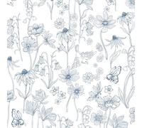 Fiula Self Adhesive Wallpaper Peel and Stick Wallpaper Blue and White Contact Paper 44x300cm Floral Bird Thicken Muster Wall Paper Waterproof Vinyl Wrap for Furniture Retro Bedroom Living Room Cabinet