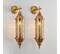 Fiunkes Gold Wall Sconce Lamp, Turkish Moroccan Hollow Metal Wall Light, 24 Inch Height Wall Mounted Porch Hallway Light for Living Room, Bedroom Bedside, Staircase,2pack