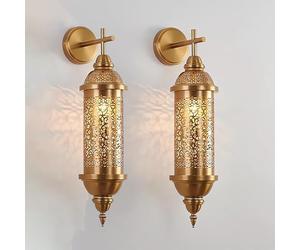 Fiunkes Gold Wall Sconce Lamp, Turkish Moroccan Hollow Metal Wall Light, 24 Inch Height Wall Mounted Porch Hallway Light for Living Room, Bedroom Bedside, Staircase,2pack