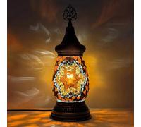 Fiunkes Turkish Mosaic Small Night Light, Bronze Plating Moroccan Boho Lamp, Red Yellow Blue Glass Shade Bedsidereading Lamps for Living Room, Bedroom, Library,brown