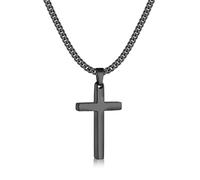 Fiusem Black Necklace for Man, Cross Necklaces with 3.5mm Chain and Stainless Steel Cross Pendant, Cuban Chain 16-24 Inches, 18 inches, Stainless Steel, No Gemstone