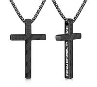 Fiusem Cross Necklace for Men, Inspirational Bible Verse American Flag Cross Chain, Stainless Steel Mens Necklace, 18" Black Box Chain WITH GOD ALL THINGS ARE POSSIBLE