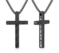 Fiusem Cross Necklace for Men, Inspirational Bible Verse American Flag Cross Chain, Stainless Steel Mens Necklace, 18" Black Box Chain BE STRONG BE BRAVE BE FEARLESS YOU ARE NEVER ALONE