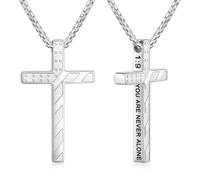 Fiusem Cross Necklace for Men, Inspirational Bible Verse American Flag Cross Chain, Stainless Steel Mens Necklace, Jewelry Gift Box Chain Pendant 18-24 Inch, 22", Stainless Steel, No Gemstone