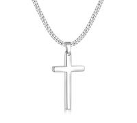 Fiusem Cross Necklace for Men Silver Tone/Gold Plated/Black Mens Cross Necklace with 3.5mm Cross Chain and Stainless Steel Cross Pendant, Cuban Chain, 16-28 Inch, 24 Inches, Stainless Steel, No