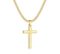 Fiusem Gold Plated Cross Necklace for Men Women, Men's Cross Necklaces with 3.5mm Cuban Chain, Stainless Steel Pendant Chain 40-61cm, 22 Inch, Stainless Steel, No